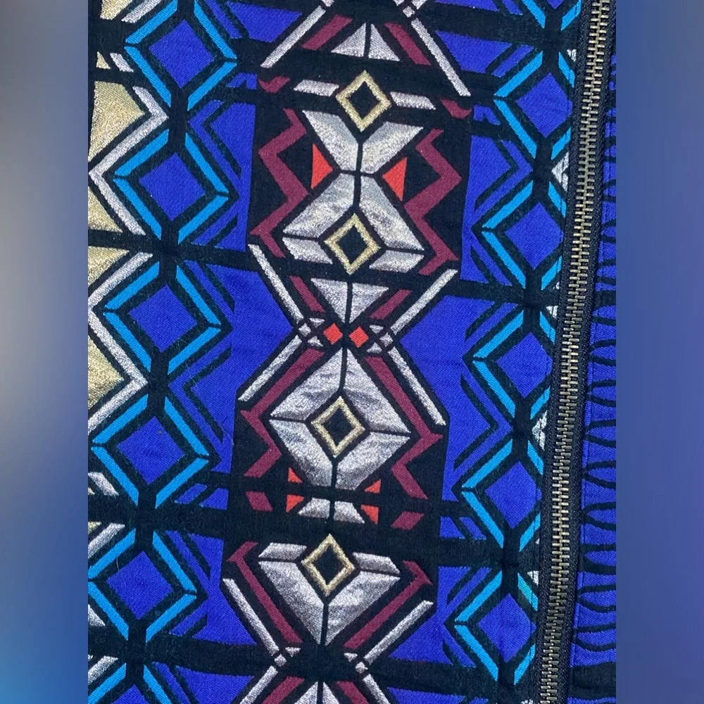 J. Crew NEW NWT Mini Skirt Size 2 Metallic Brocade Colorful Full Front Zip Aztec